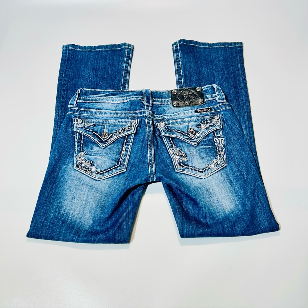 Miss Me Blue Boot Cut Jeans with Signature Stitching
